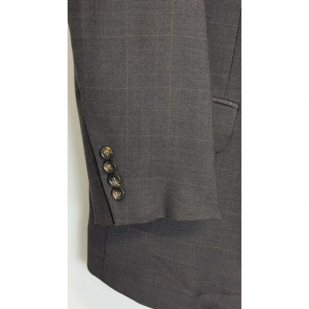 Jos A Bank Mens 46R Blazer‎ 100% Wool Brown Windowpane Check Sport Coat 2 Button